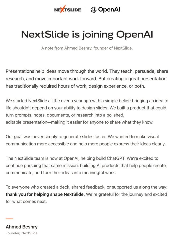 OpenAI acquires presentation startup NextSlide